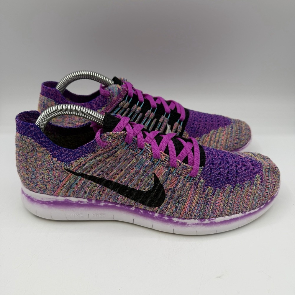 Nike Free RN Flyknit Running Shoes Womens 9.5 Purple Colorful Sneaker 831070-500